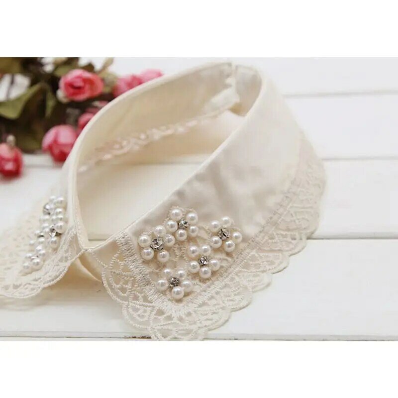 Women Detachable Colla Shirt Fake Collars Pearls Lace Decoration Ladies Lace Fal