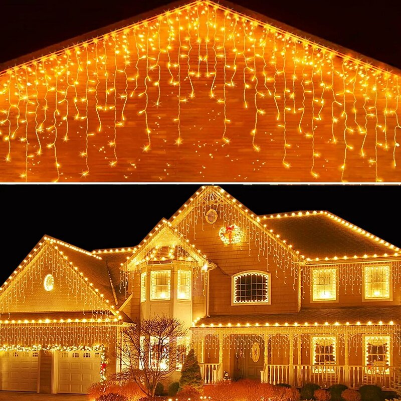 Decoración de Navidad 2023 Led Luces de carámbano al aire libre Año Nuevo 2024 Fairy Light Street Garland en la casa Droop 0.5 / 0.6 / 0.7M Festón impermeable para Navidad / Navidad / Boda / Decoración de fiestas