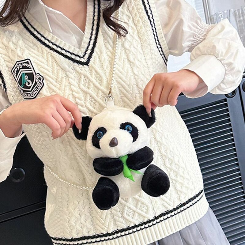 Panda dos desenhos animados Crossbody Bag para meninas, mensageiro de um ombro, boneca de pelúcia, brinquedo bonito do anime