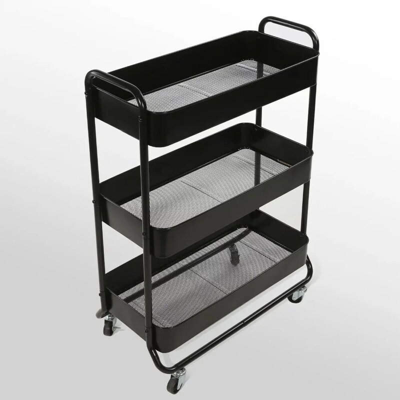 Mainstays Wide 3 Tier Metal Utility Cart, Black, Multifunctional, Laundry Baskets, Adult and Child