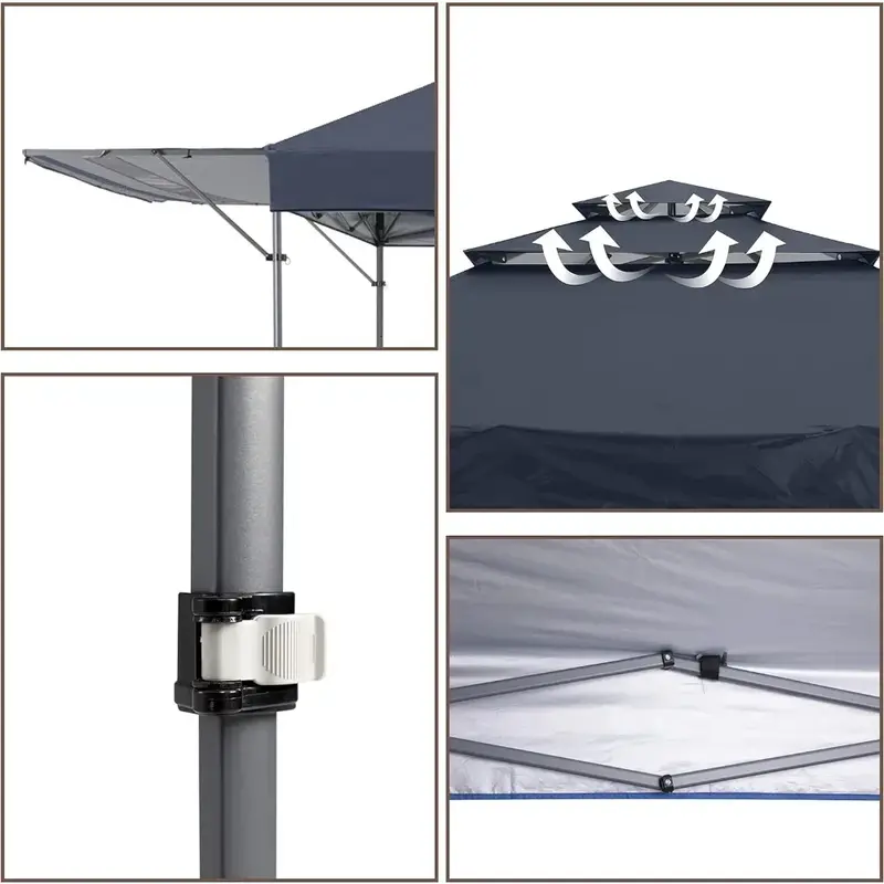 Pop up Canopy Gazebo Instantâneo, Canopy 3-Tier, Duplo Ajustável, Meio Toldos, Cinza Escuro, Sem Frete