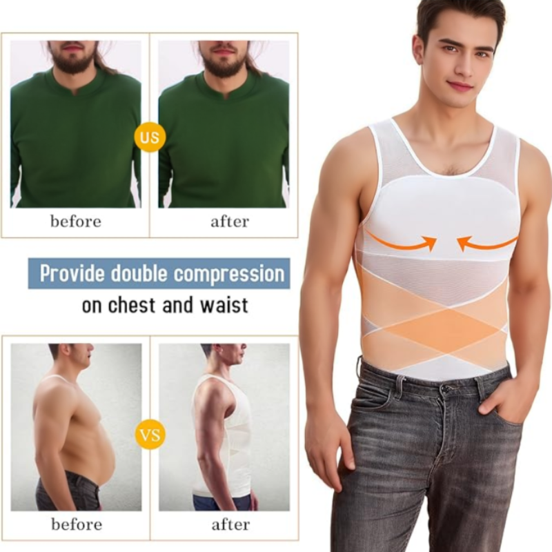 Chemises de Compression pour Homme, Vêtement en saillie, Contrôle de la Poitrine et de l'Abdomen, Sous-vêtement Amincissant, Haut d'Entraînement