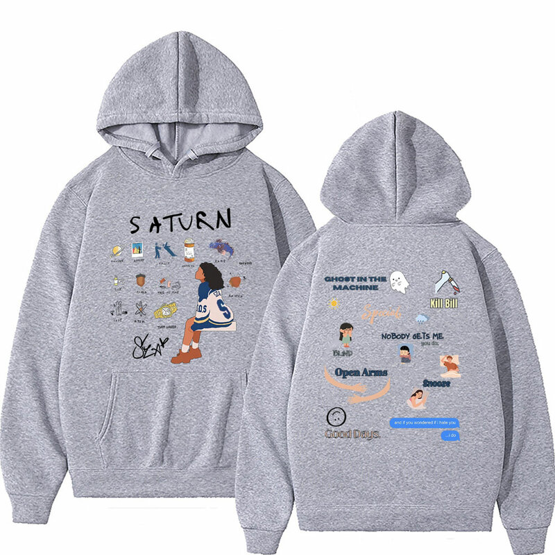 Rapper SZA Saturn Double Sided Print Hoodie Male Vintage Casual Sweatshirt Men Women Hip Hop Fashion Oversized Cool Streetwear