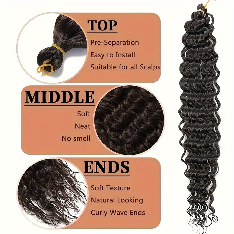 Perruques synthétiques Deep Wave Twist Crochet pour femmes, extensions de cheveux, tressage bouclé, cheveux au crochet bricolage, tenue quotidienne, 20 po, 1PC