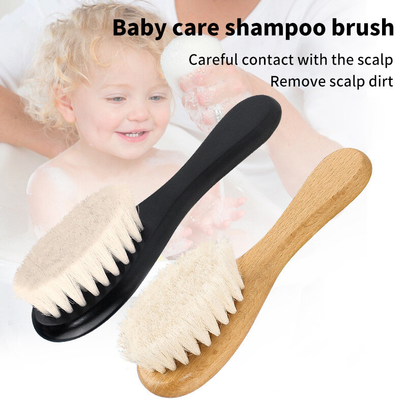 Brosse de bain en bois pour bébé, poils en laine douce naturelle, peigne infantile, masseur de tête, brosse à cheveux pour nouveau-né, cadeau parfait pour bébé
