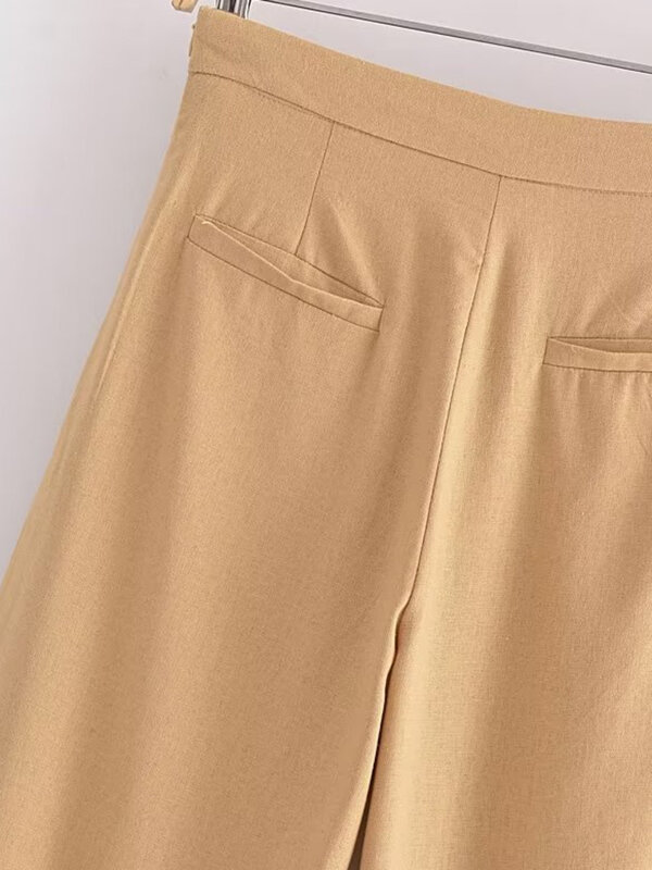 UCXQ-Pantalones elegantes de cintura alta para mujer, ropa de calle de pierna recta y ancha, Color sólido, primavera y verano, novedad de 2024, 23A8446