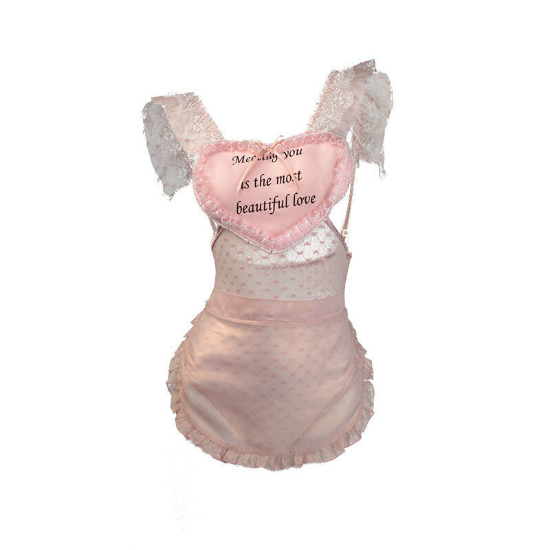 Pink Lace Transparent Women Open Crotch Bodysuit Anime Bunny Girl Cosplay Costumes Mesh See Through Exotic Crotchless Bodysuit
