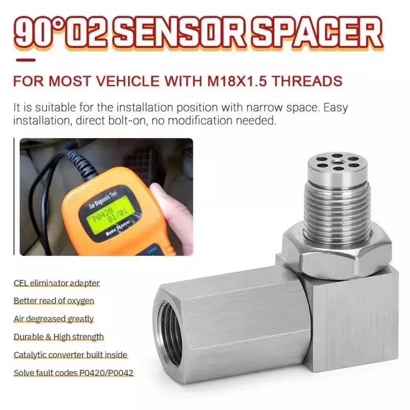 AliExpress Collection Espaciador de Sensor de oxígeno trasero, catalizador de escape de 90 grados, adaptador de O2 Lambda, CEL Fix, M18 x 1,5, Universal, envío gratis