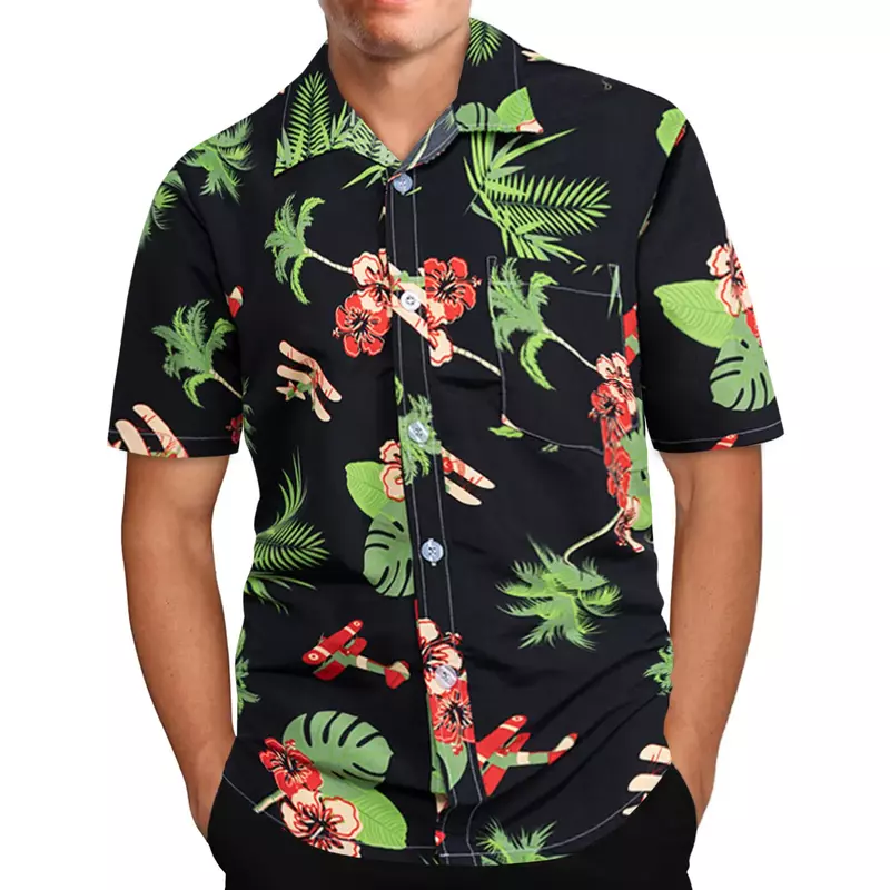 قميص رجالي بطبعة فاكهة هاواي ، أكمام قصيرة ، ملابس شاطئ غير رسمية ، علامة تجارية مستوردة ، مقاس كبير ، ملابس الشارع ، العطلات