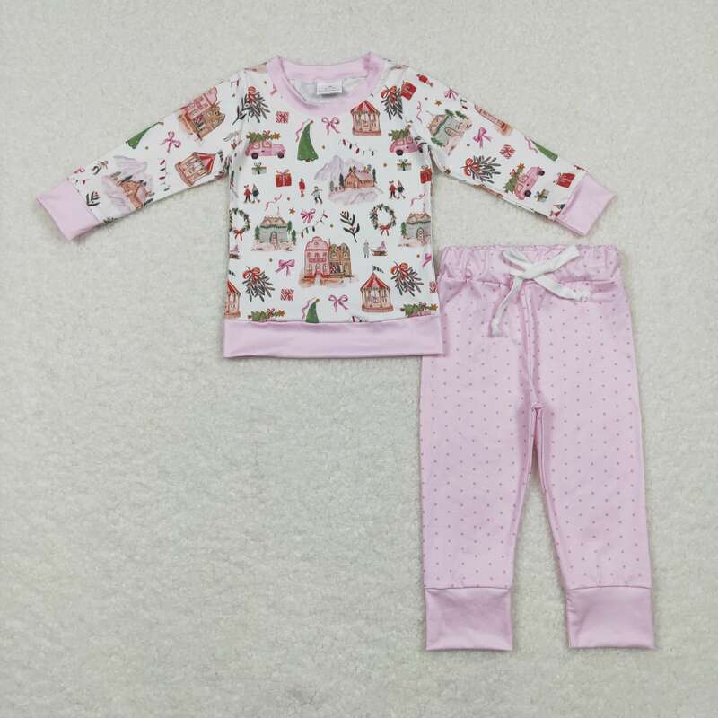 New Wholesale Girls Autumn And Winter Long-Sleeved Trousers Christmas Suit Multi-Element Round Tie Ruffle