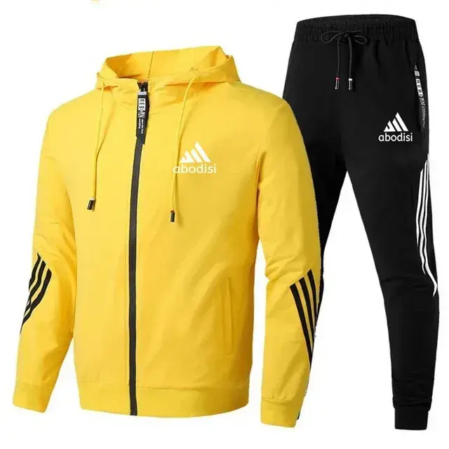 Men's hooded zippered sports shirt set, gym casual sportswear, fitness, outdoor jogging, baseball, autumn/winter, 2024
