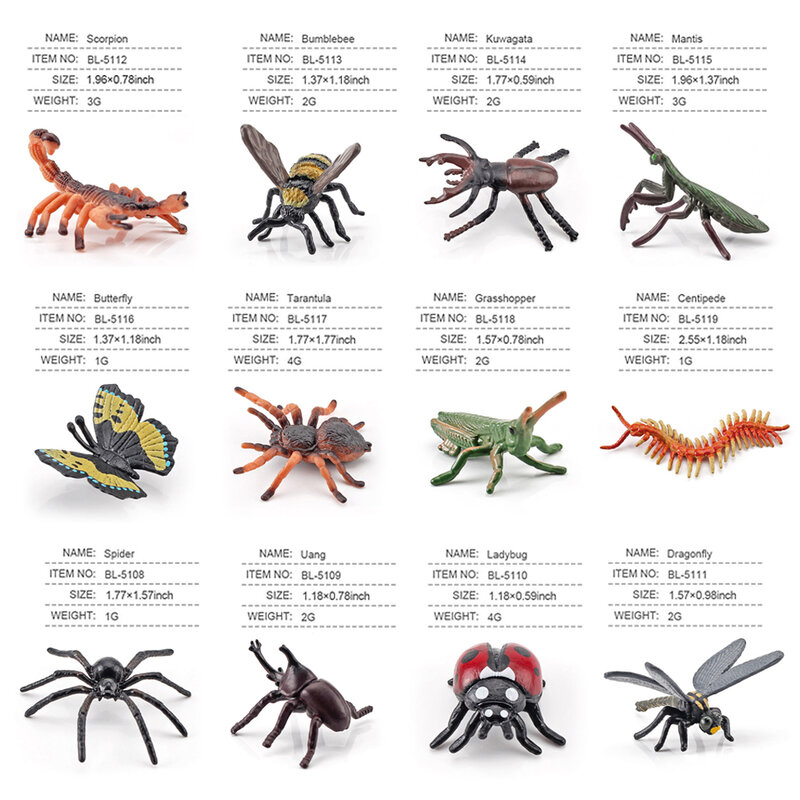 Набор из 12 фигурок насекомых, Обучающие фигурки животных, Детские интерактивные игрушки, набор аксессуаров, школьный класс