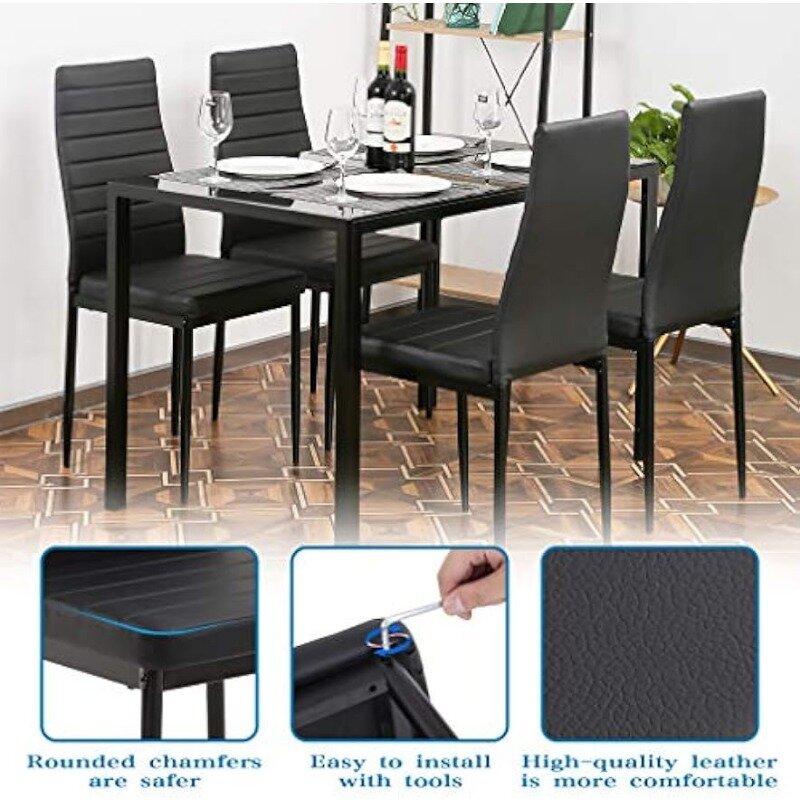 Dining Table Set Glass Dining Room Table Set for Small Spaces Kitchen Table and Chairs for 4 with Chairs Home Furniture