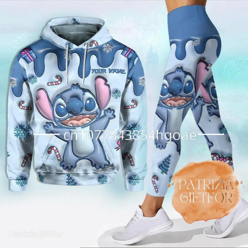 Sudadera con capucha 3D de Disney Stitch personalizada para mujer, traje de Leggings, pantalones de Yoga de puntada, pantalones de chándal, traje deportivo de moda, traje de Yoga de Disney