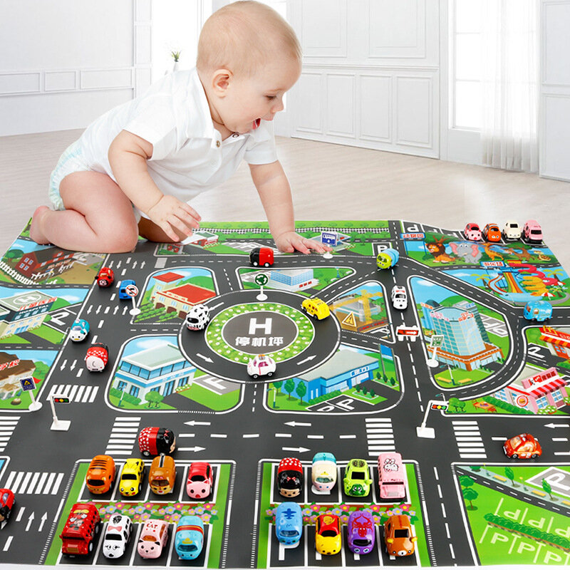 Mata drogowa mapa ruchu samochodowego dla dzieci chłopiec dziewczyny zabawki edukacyjne droga dywan Playmat dla dzieci maty Cartoon miasto dywan zabawki gry dla dzieci