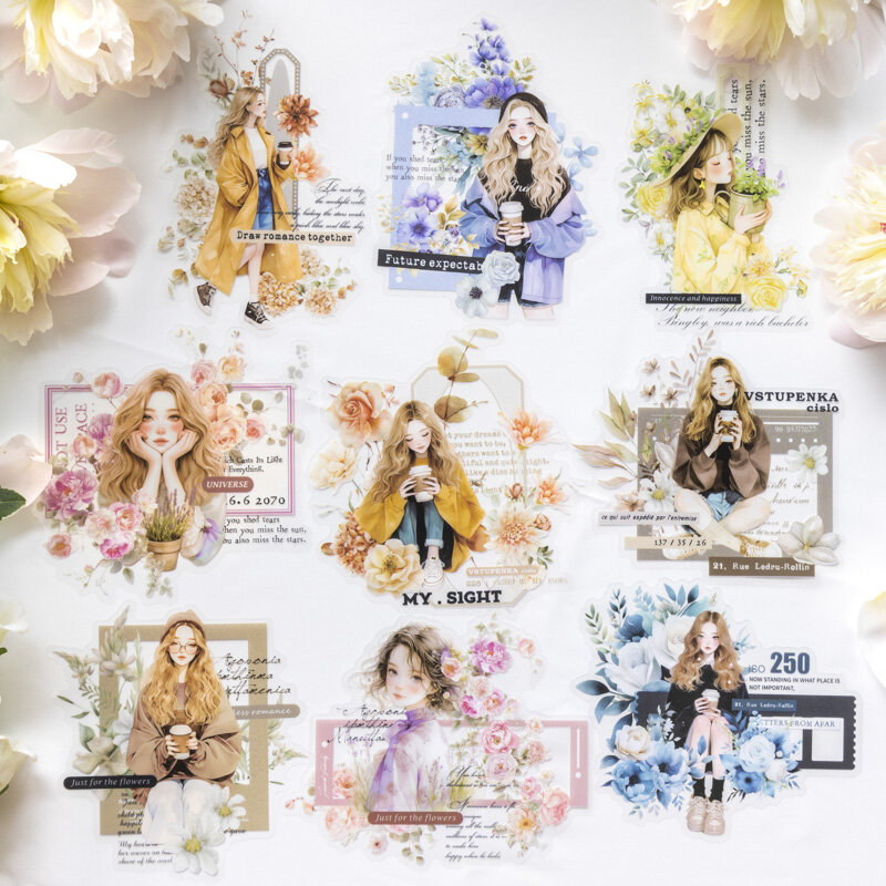 6 confezioni/lotto The Romance of a bouquet di fiori serie retro message PET sticker