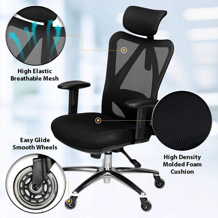 Duramont-silla de oficina ergonómica, asiento de escritorio ajustable con soporte Lumbar y ruedas Rollerblade, sillas de respaldo alto