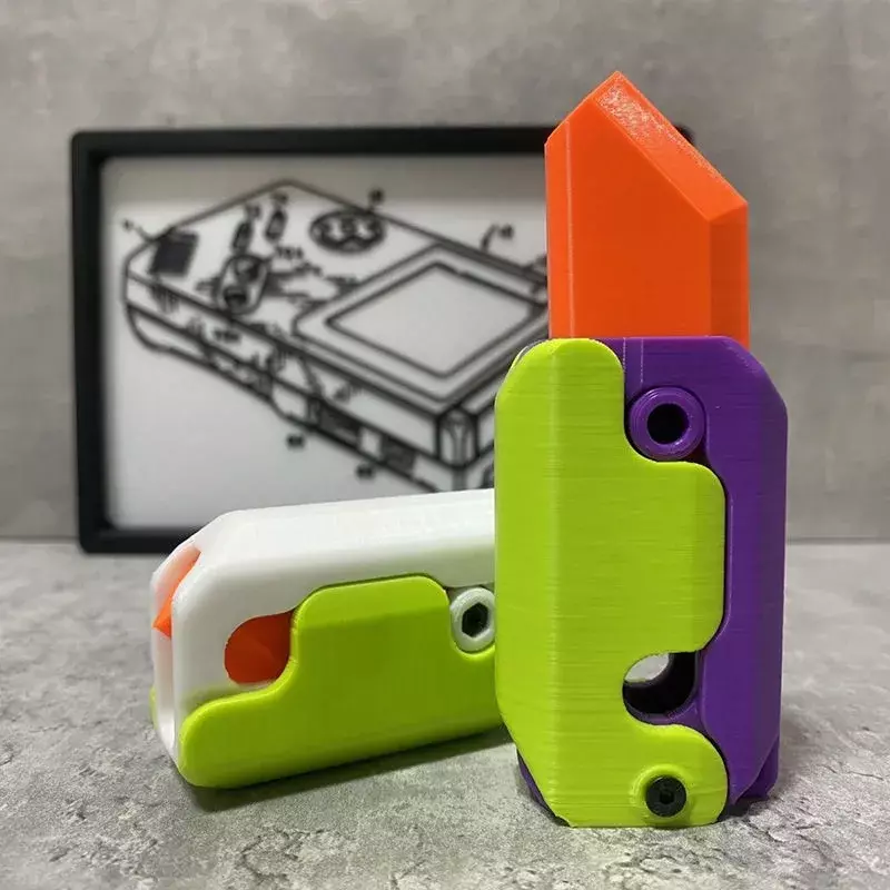 Faca fidget tipo cenoura 3d para crianças, pequeno brinquedo fidget, cartão push-up, impressão 3d, plástico, dropshipping
