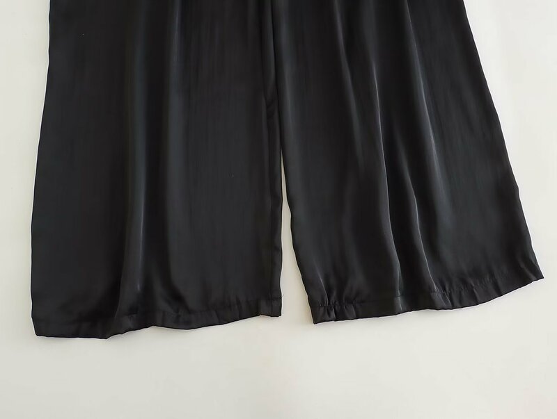 Dave & di Französisch Damen elegante Satin Mode schwarz Farbe Plissee Hosenträger Overall Frauen lässig Overalls