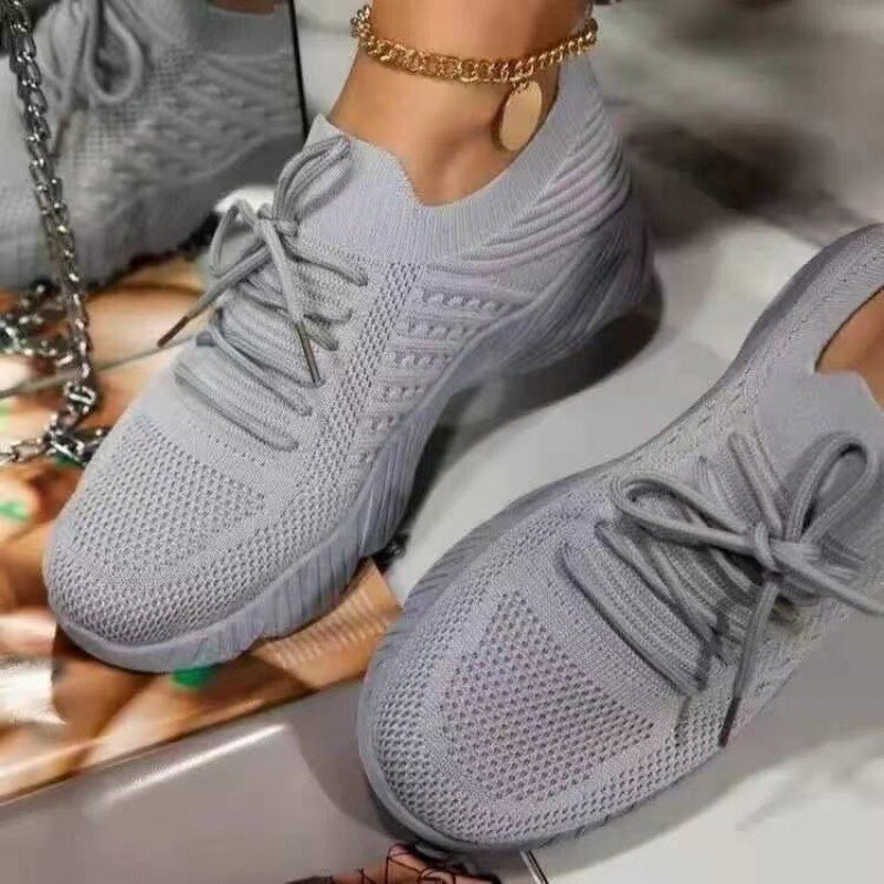 Zapatos Deportivos informales De malla transpirable para Mujer, calzado vulcanizado con cordones, talla grande, 2024