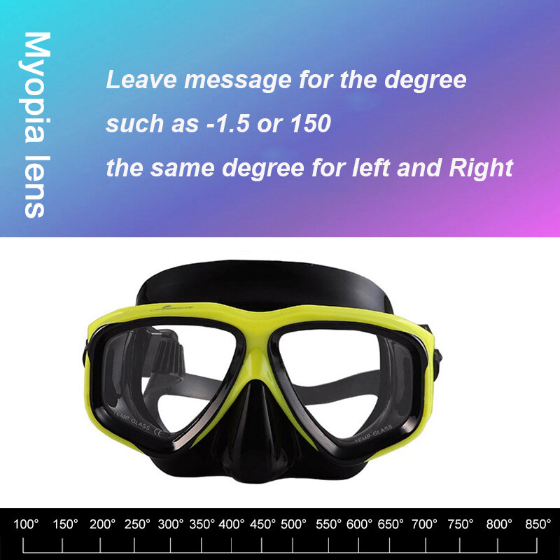 แว่นตาดำน้ำชัดเจนแบบ HD ซิลิโคนสำหรับผู้ใหญ่สายตาสั้น-1.5 8.5หน้ากากสำหรับดำน้ำป้องกันการเกิดฝ้าที่กำหนดเองสำหรับตาขวาที่แตกต่างกันองศา