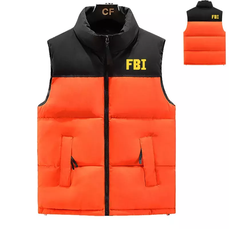Утепленный мужской пуховик из хлопка, мужской высококачественный пуховик контрастного дизайна с принтом ФБР, мужская хлопковая куртка высокого качества