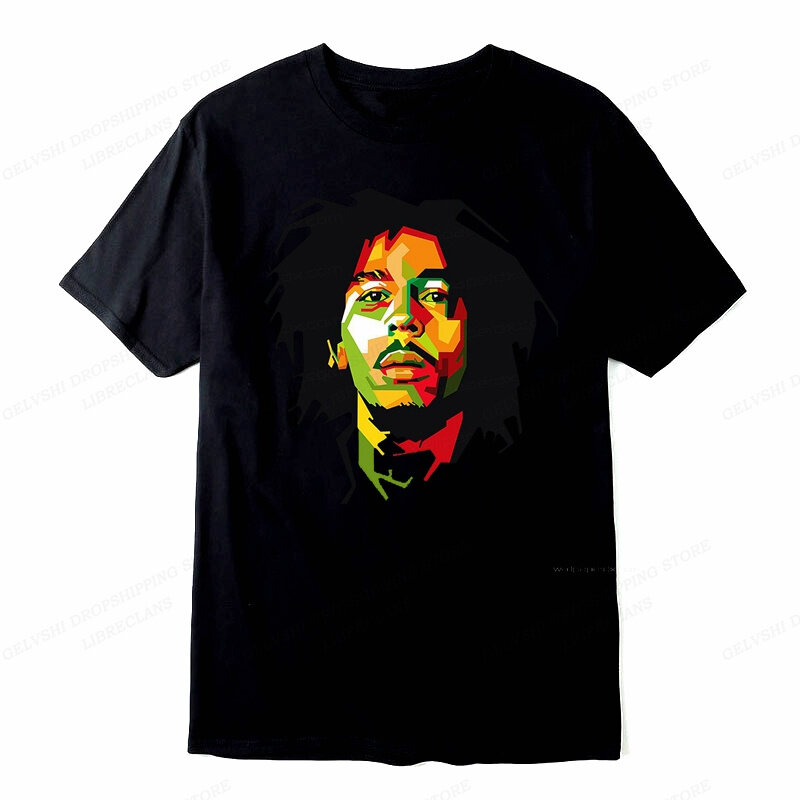 Camiseta de algodão vintage masculina e feminina, cantor de rap, Bob Marley, Street Hip Hop, punk top, roupa de verão, moda