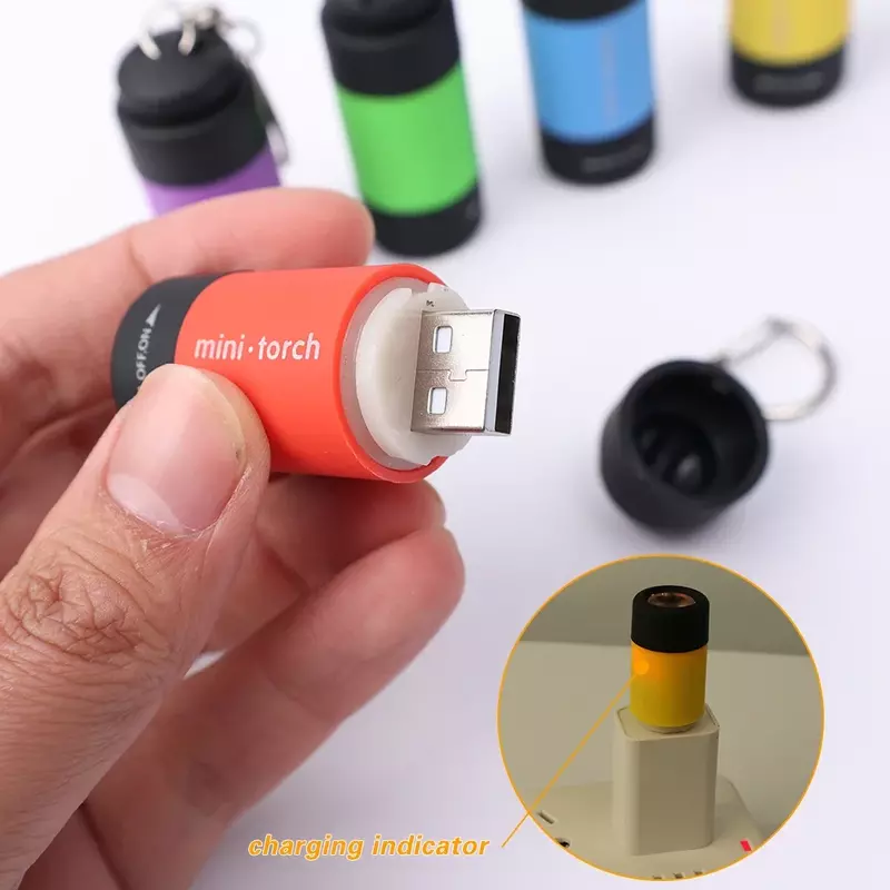 휴대용 USB 충전식 포켓 LED 미니 토치 라이트, 키체인 토치 램프 랜턴, 야외 하이킹 캠핑 조명