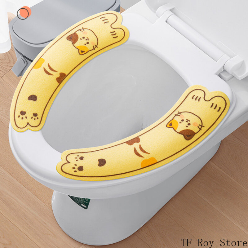 Alfombrilla de inodoro con dibujos animados de gato y conejo, tapete Universal suave, lavable, accesorios de baño