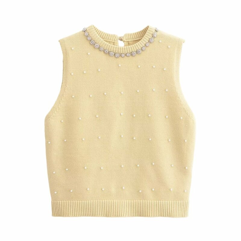 Suéter de punto con decoración de joyería para mujer, Tops elegantes Vintage informales, moda de otoño, 2024