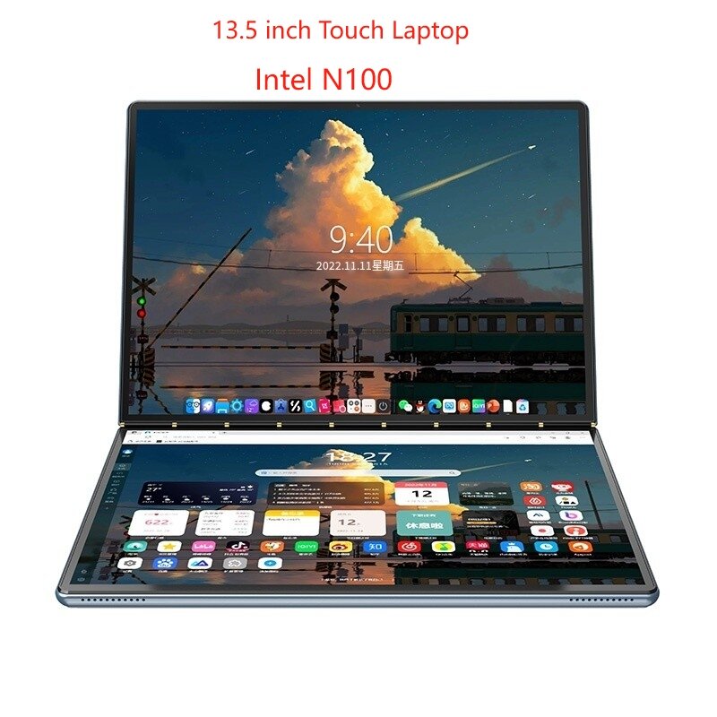 2023 Factory 12th Gen Intel N100 2 Screen Laptop Dual 13.5 Inch 2.5K Touch IPS 16G DDR5 Windows 11 Notebook Yoga Tablet PC