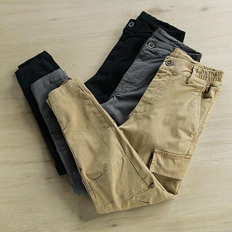 Wiosenne letnie spodnie Cargo męskie modne spodnie na zewnątrz z opaskami na kostkę luźne elastyczne kombinezony spodnie typu Casual duży rozmiar Z69