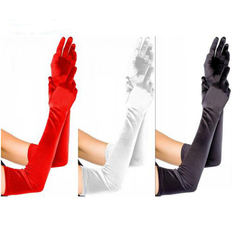 Women Wedding Gloves Finger Red/Black/White Bridal Wedding Gloves Opera Length Long Satin Dance Gloves