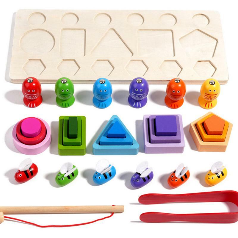 Детская Магнитная рыболовная игра Монтессори, деревянные магнитные рыболовные игрушки для легкой игры, распознавание цвета, деревянная Сортировка и укладка