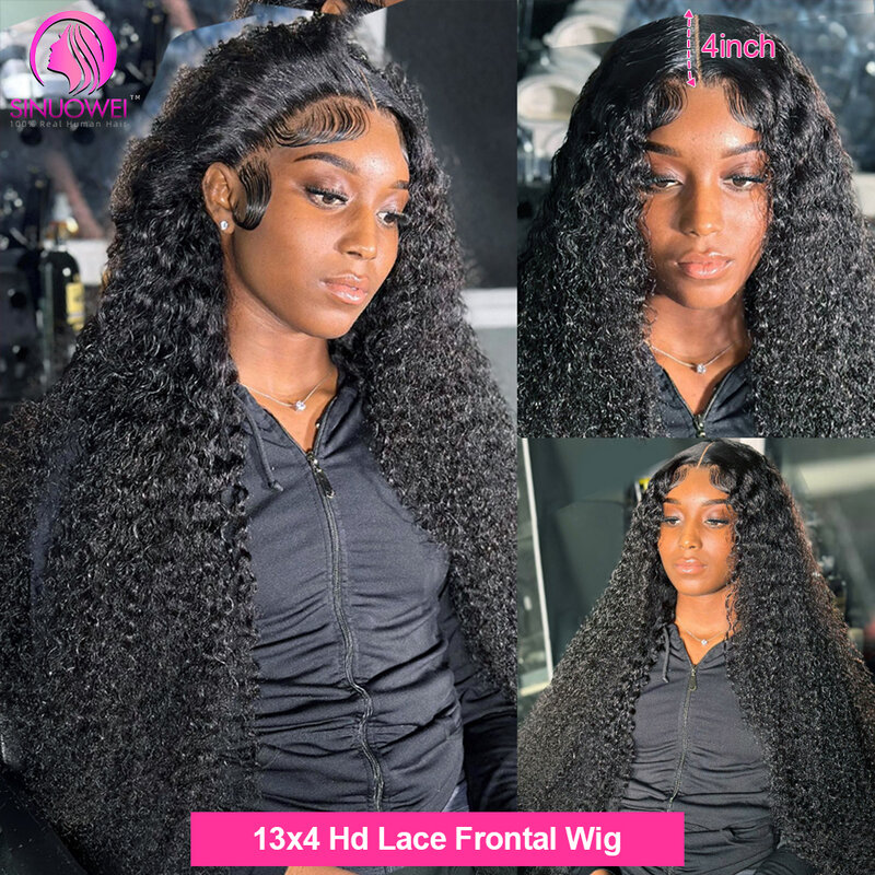 Perruque Lace Front Wig Naturelle Bouclée Ondulée, Cheveux Humains, 13 Age, Full Transparent HD, pour Femme Africaine