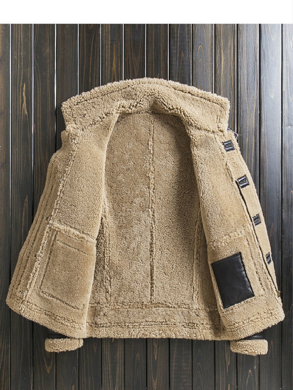 Jaqueta de couro com capuz curto integrado masculina, casaco da moda, roupas genuínas de pele, nova, inverno, 2024