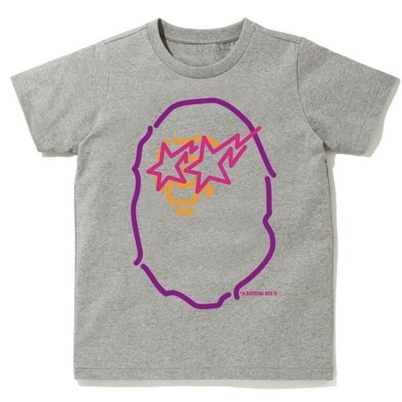 Camiseta de manga corta con estampado lineal de neón, tops de gran tamaño, ropa de calle a la moda de manga corta, verano, 2024