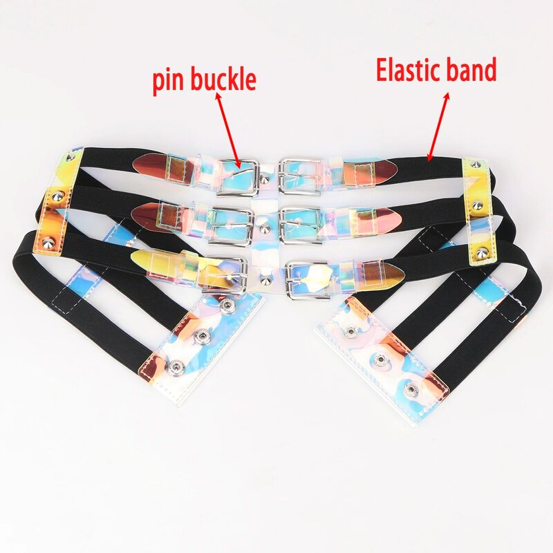 Three rows Elastic Transparent Colorful Women's waist sealing multidimension Belts Girdle For Shirt Coat Corset party Night show
