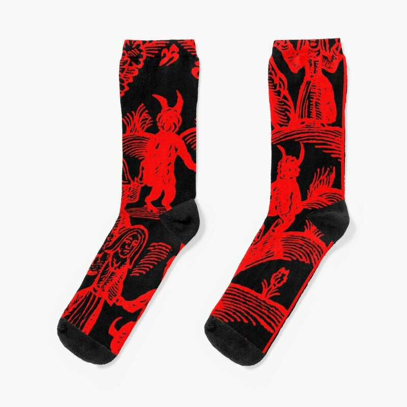 Tanz mit dem Teufel rote Socken Anti-Rutsch-Fußball ästhetische Cartoon Damen Socken Herren