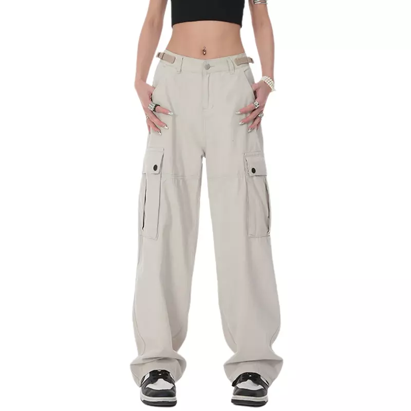 Women's High Street Casual Overalls Solid Color Loose Wide Leg Pants Retro 90's Oversized Y2k Black Cargo Tierred Pants
