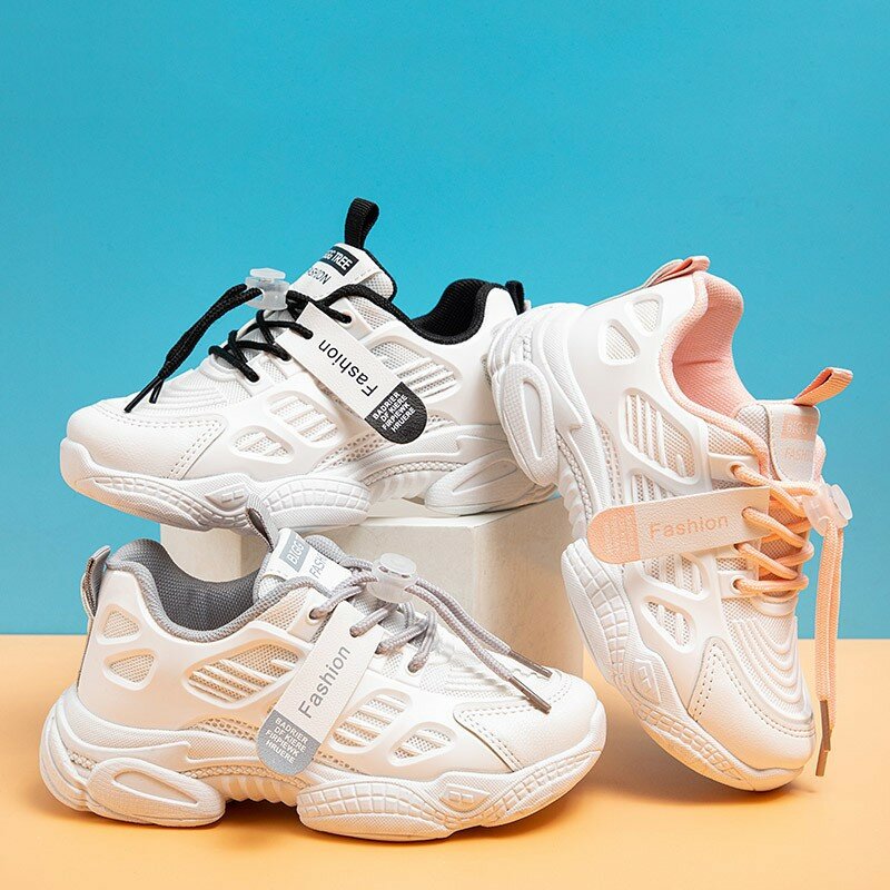 Sepatu anak laki-laki & perempuan, sneaker olahraga warna putih anti Slip, nyaman bernafas Unisex Musim Semi & panas ukuran 26-37