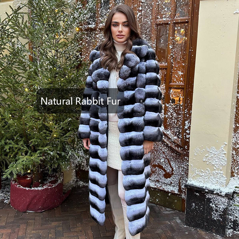 Women's Long Winter Fur Jackets Long Woman Coat Long Winter Women Rabbit Fur Jackets Fur Coat Women Natural Chinchilla