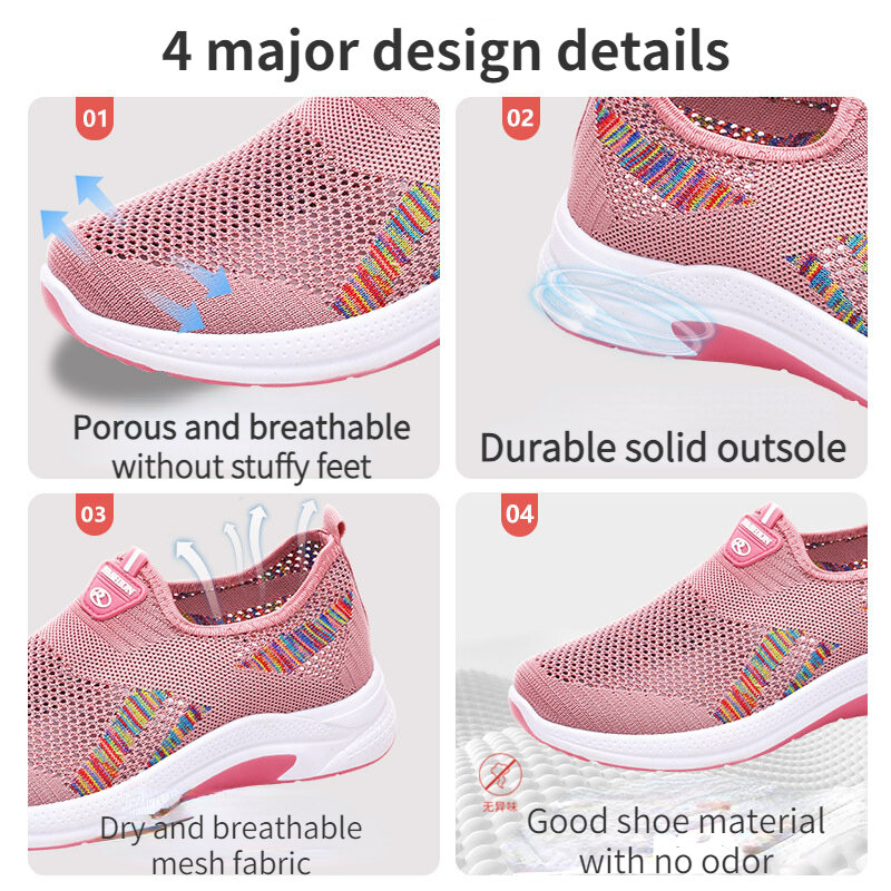 New 2024 Women's Casual Shoes Breathable Mesh Cloth Shoes Comfortable Soft Sole, One Step Push on Cloth Shoes