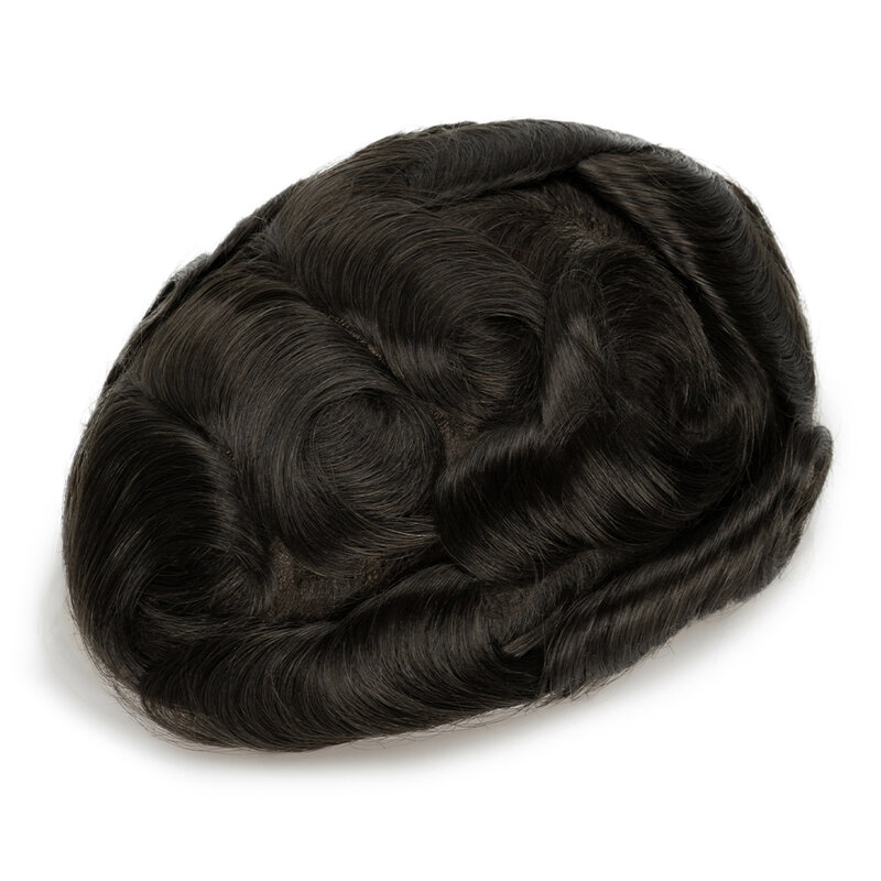 インド-男性用の人間の髪の毛のかつら,自然な根の治療,肌の毛,男性用の輪郭,密度130%,0.1-0.12