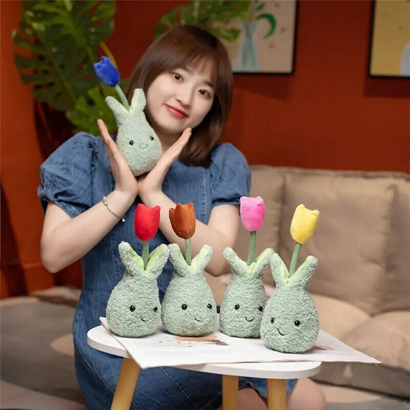 Lifelike Tulip Succulent Plants Plush Stuffed Toys Soft Home Decor Doll Creative Potted Flowers Pillow for Kids Birthday Gift