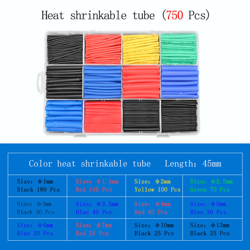 2:1 Heat Shrink Tube127/164/328/140/530/560/580/780pcs Shrinking Assorted Polyolefin Insulation Sleeving Wire Cable Sleeve Wrap