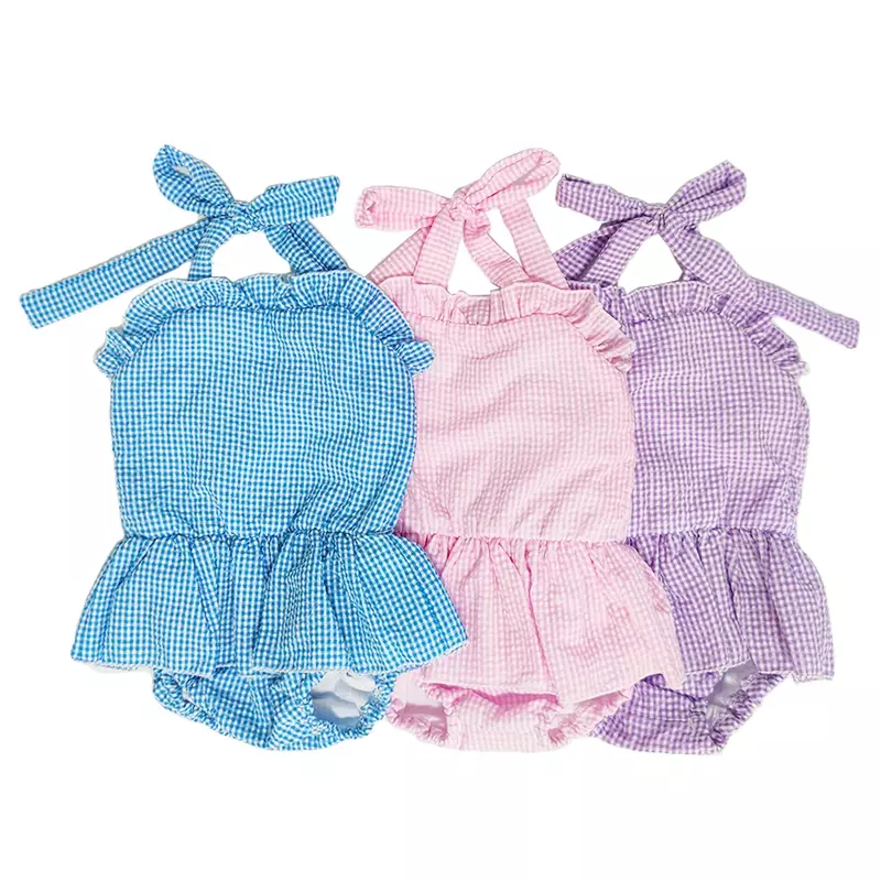 Купальник для девочек, детские купальники, летняя детская одежда, простой полосатый клетчатый узор, Детский обучающий купальный костюм для девочек