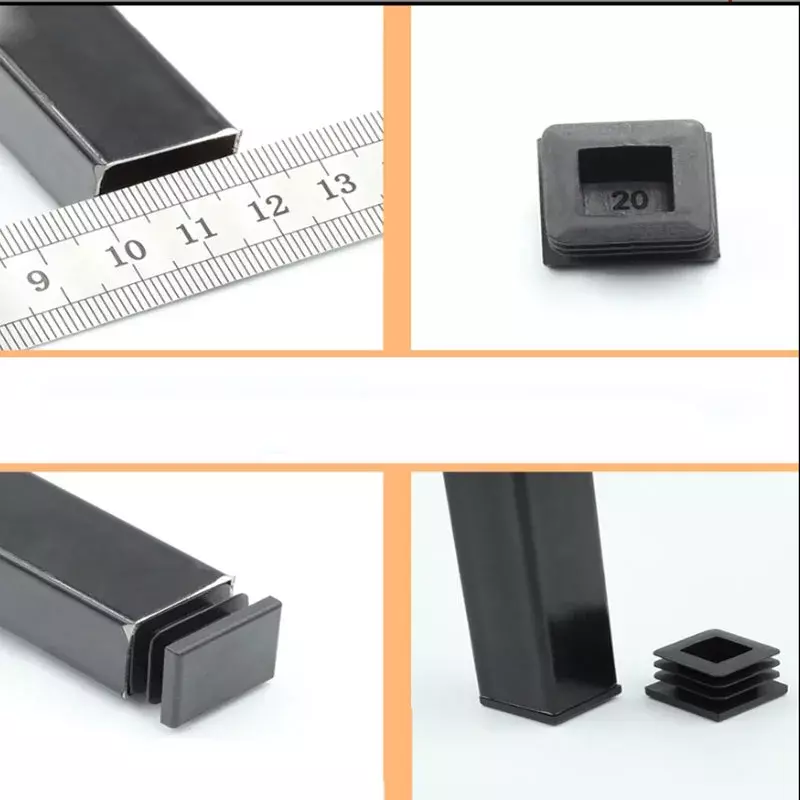 Black PE Plastic Square Tube Pipe Plug Rectangle Blanking End Caps Inserts Bung Table Chair Feet Pad