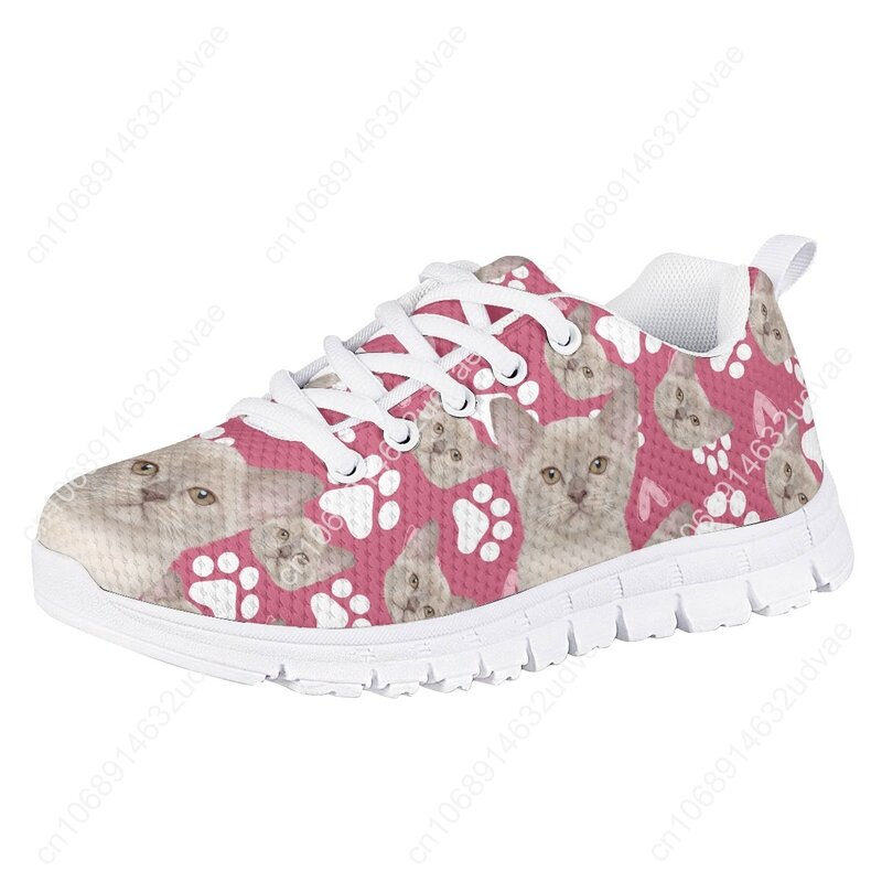 Śliczny różowy 3D nadruk z kotami dzieci płaskie buty wygodne sznurowane siatkowe trampki ślad psiej łapy projekt dzieci buty spacerowe zapatyllas prezent