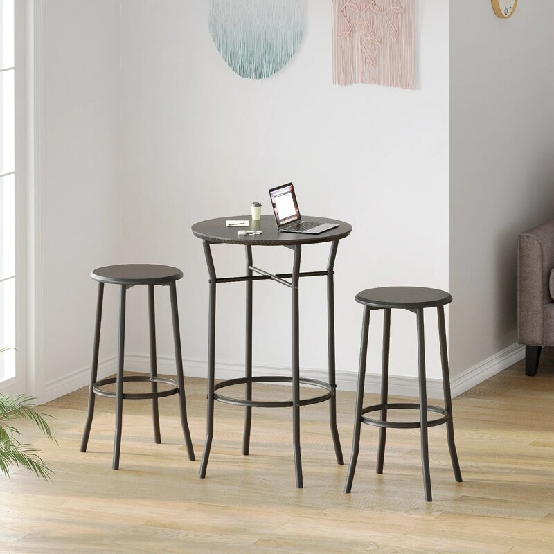 Bar Table with 2 Bar Stools Modern Round Pub Dining Set Round Bistro Pub Furniture and Chairs for Kitchen Dining Room Balcony